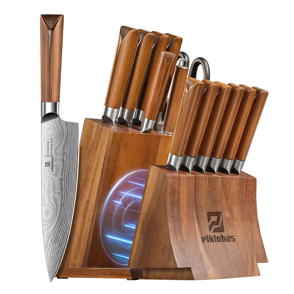 Knife Set, 15 Pieces Kitchen Knife Block Set with
