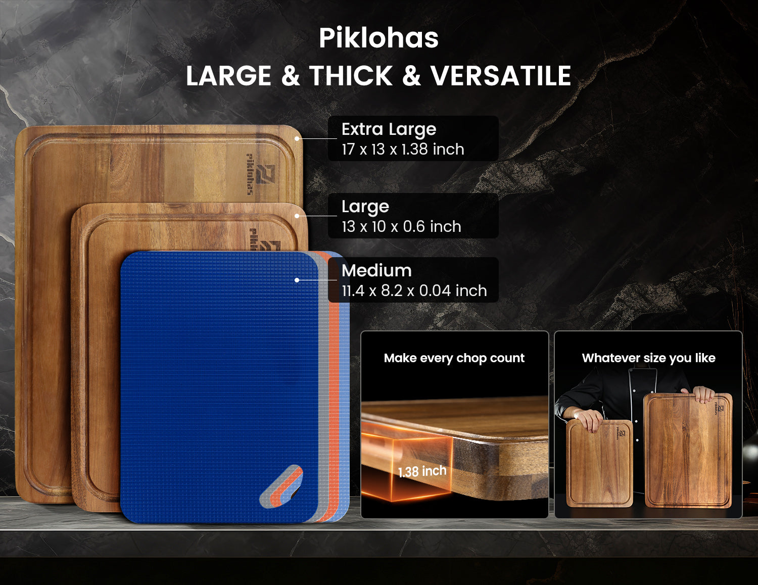 Large Wood Cutting Boards, 7 Pieces Over Sink Chopping Board with Holder, Plastic Cutting Board Mats, Juice Groove, Handle Hole, Reversible Butcher Block for Meat Cheese Bread